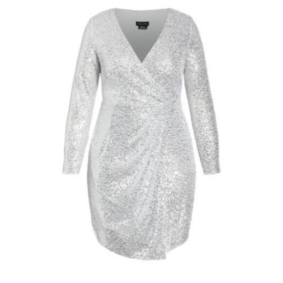 City Chic Womens Silver Sequin Razzle Dress Plus Size XXS or size 12 NWT NYE - Picture 3 of 7